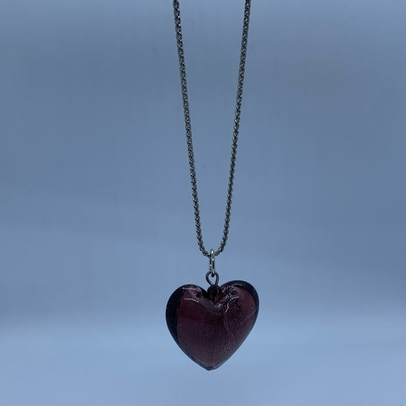 Silver Tone Chain w/ Purple Heart Pendant - Picture 3 of 3